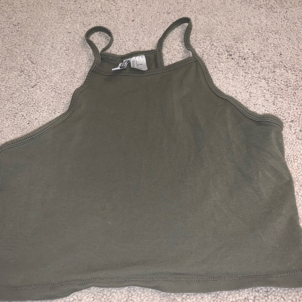 H&M olive green cropped halter top.